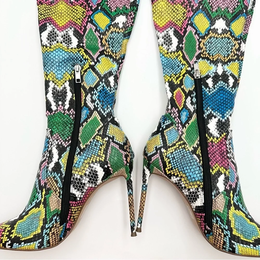 Steve Madden Vava Snakeskin OTK Over the Knee Tall Heeled Boots Multicolor